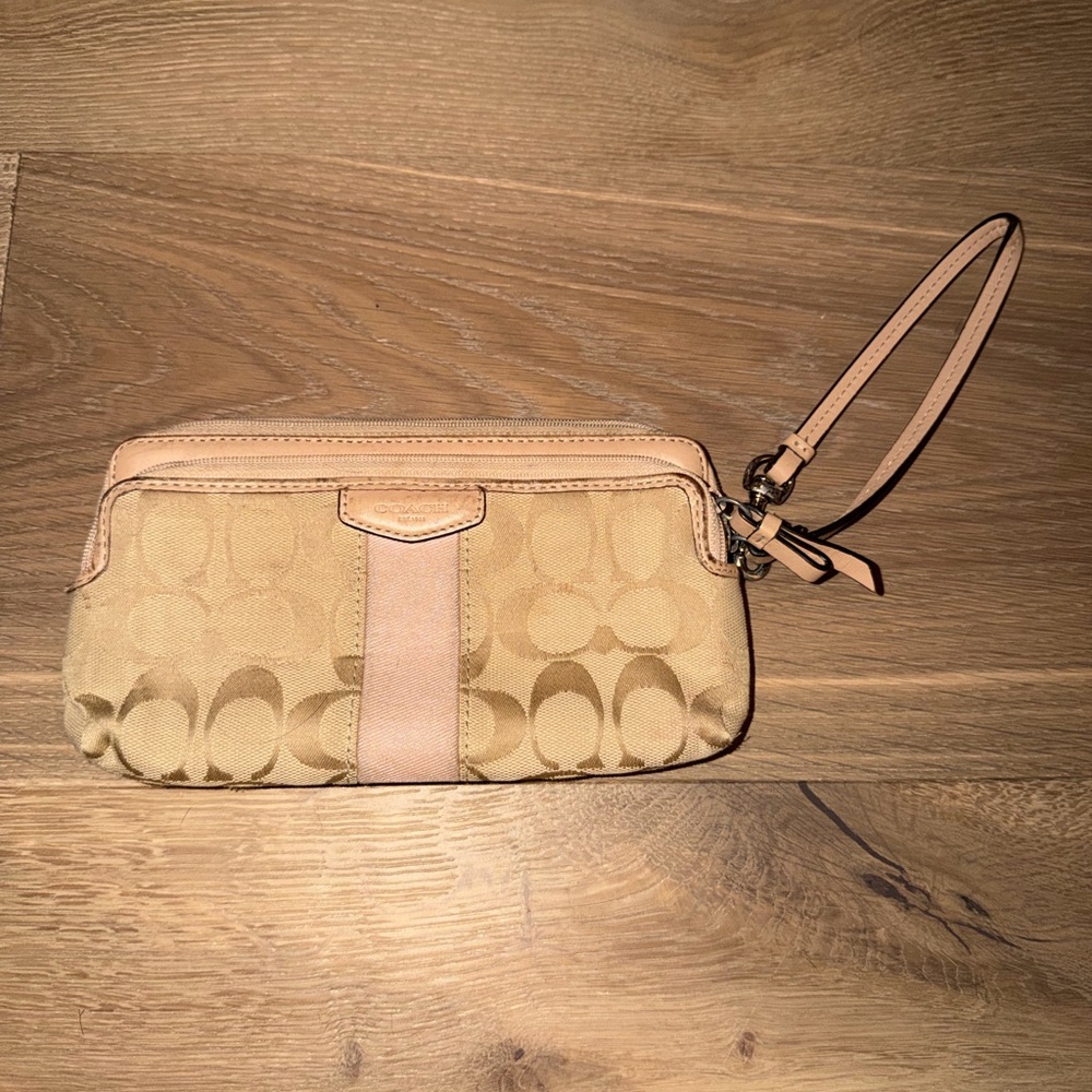 Coach Khaki and Blush Signature Wristlet